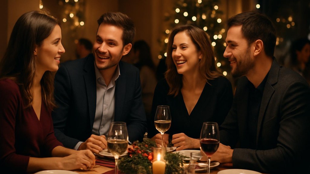 Gruppo di adulti in contesto conviviale per Capodanno