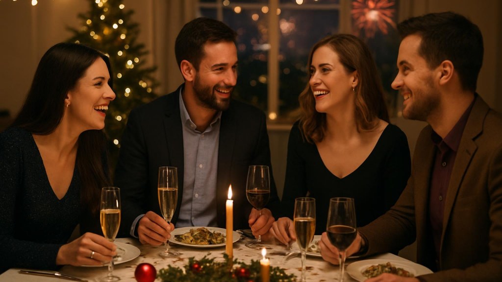 Gruppo di adulti in contesto sociale per Capodanno