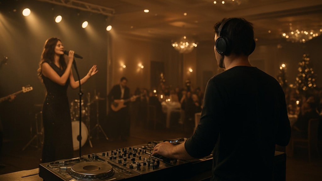 DJ o cantante in una sala eventi per Capodanno